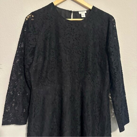 J.Crew Black Lace Cocktail Dress 12 Sheath Lined Classic Romantic Formal - Picture 4 of 12
